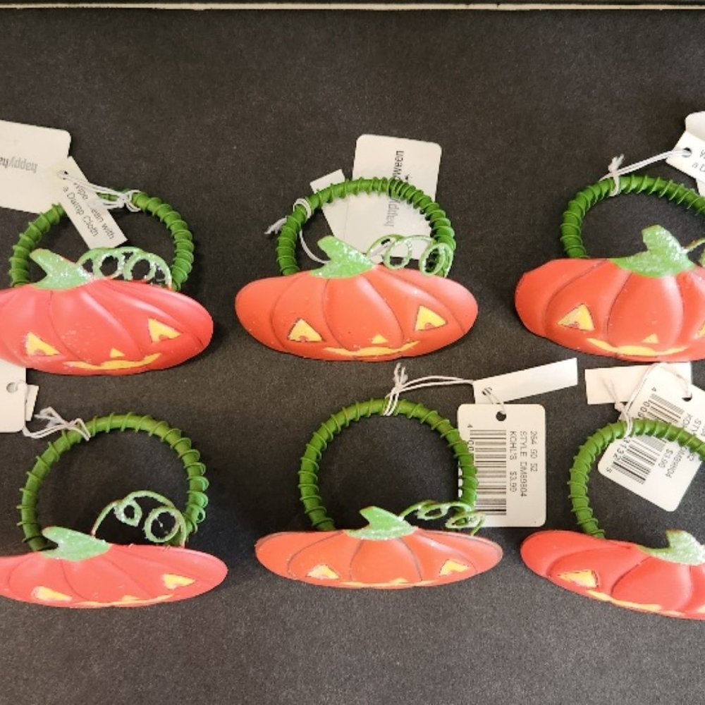 New With Tags Halloween Metal Pumpkin Napkin Ring Holders - Picture 4 of 5